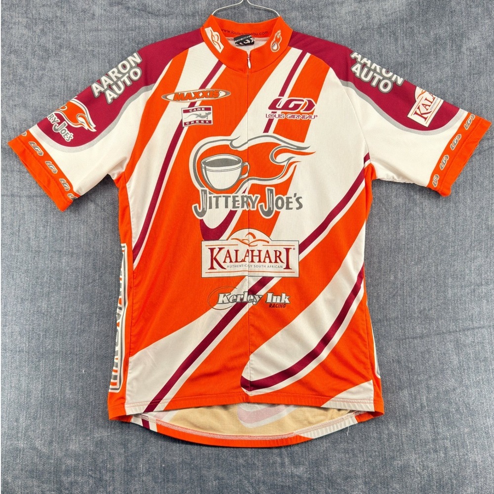 Louis Garneau Cycling Jersey Women XL Orange Polyester Jittery Joes Graphic Zip